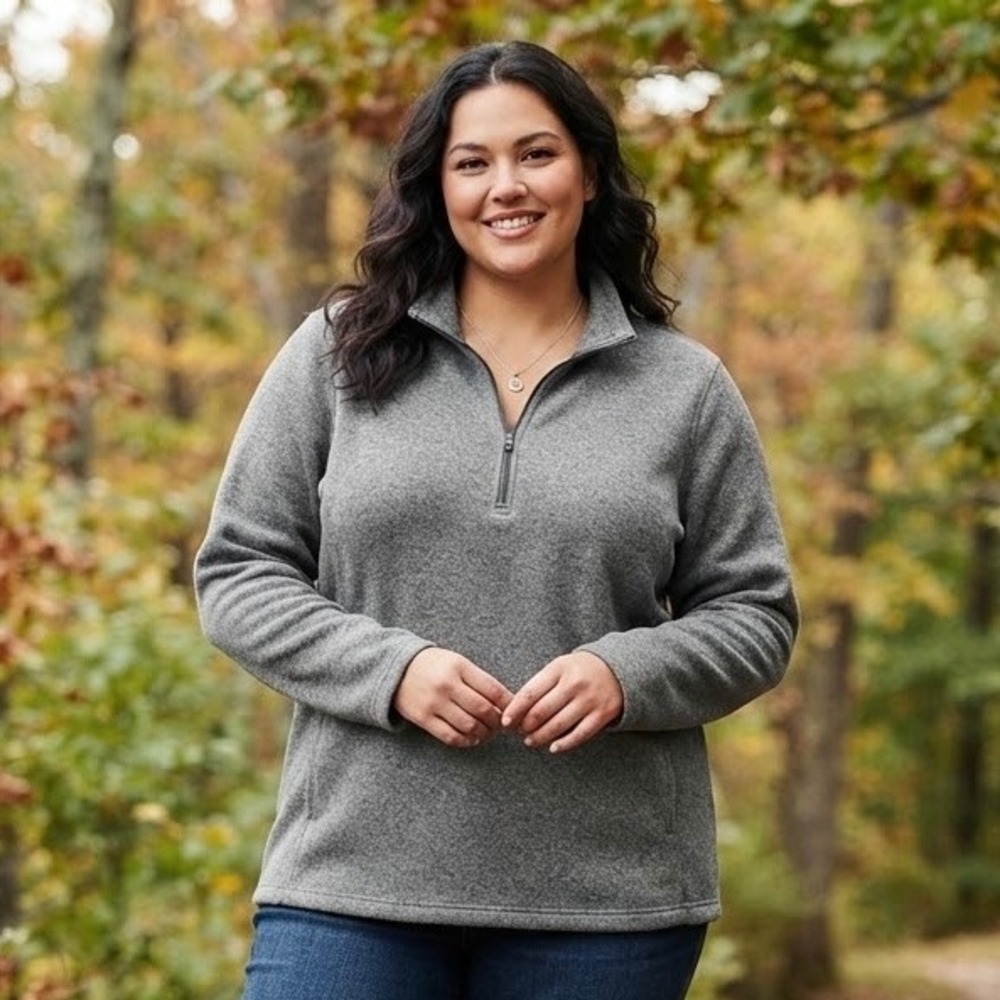 Lands End Womens 4X 28W-30W Gray Heathered Fleece Quarter Zip Pullover Sweater